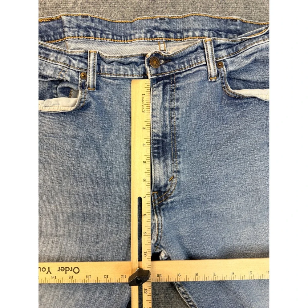 Levis 505 Mens 38x30 Light Wash Blue Regular Fit Straight Leg Denim Jean Distres